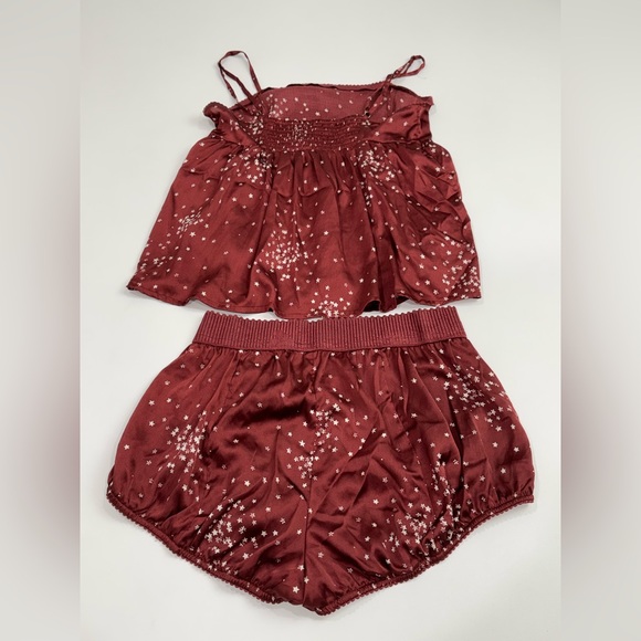Anthropologie Star Print Pajama Set Burgundy Smocked Cami & Shorts Size S NWOT - Picture 3 of 9